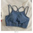 Washed Denim Cropped Tube Top Blue - One Size