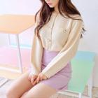 Faux-pearl Button Waffle-knit Cardigan