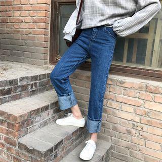 Regular-fit Cuffed Washed Jeans