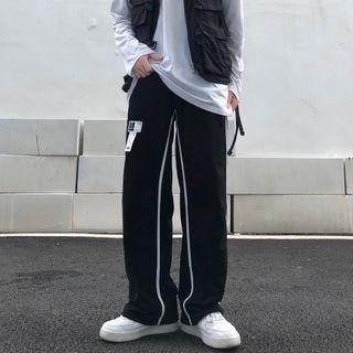 Contrast Detail Wide-leg Pants