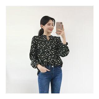 Floral Patterned Mandarin-collar Blouse