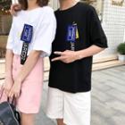 Couple Matching Lettering Strap Short-sleeve T-shirt