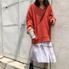 Contrast Trim V-neck Sweater Orange - One Size