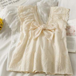 Eyelet Ribbon-accent Loose Tank Top