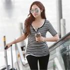 Short-sleeve Half-placket Ribbed T-shirt