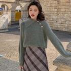 Polo Sweater / Plaid A-line Skirt