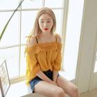 Off-shoulder Eyelet-lace Trim Top