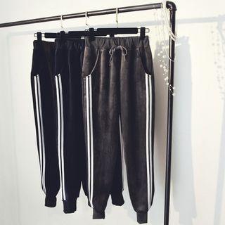 Striped Trim Fleece-lined Drawstring Pants