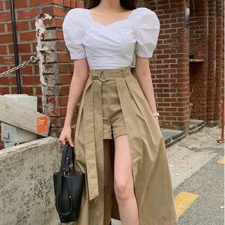 Short-sleeve V-neck Top / Midi Skort