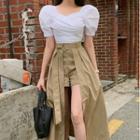 Short-sleeve V-neck Top / Midi Skort