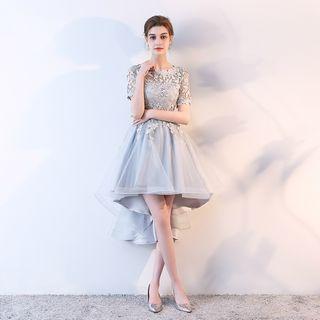 Short-sleeve Lace Panel Dip Back Cocktail Dress