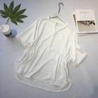 Buttoned Elbow-sleeve Linen Top