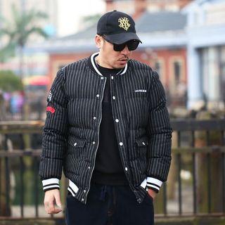 Striped Padded Buttoned Baseball Jacket