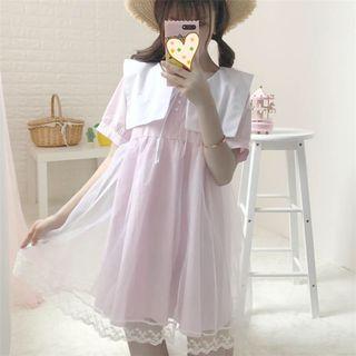 Short-sleeve Lace Mesh A-line Dress