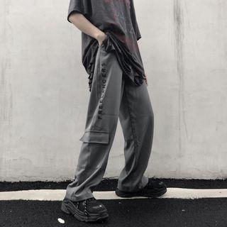 Lettering Embroidered Straight-cut Pants