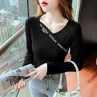 Long-sleeve Lettering Strap Top