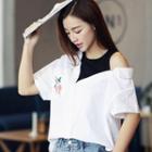 Floral Embroidered Mock Two-piece Short-sleeve Shirt