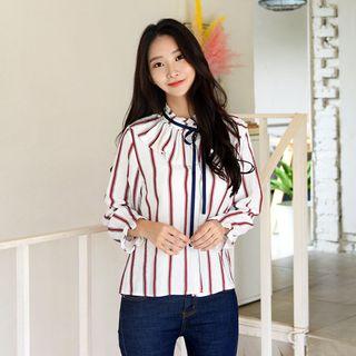 Bow-front Striped Blouse