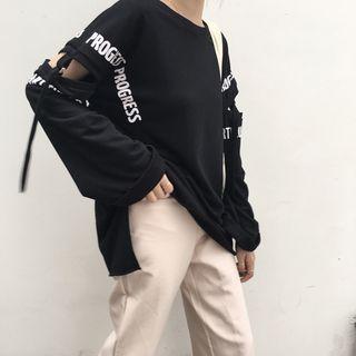 Lettering Cutout Sleeve Pullover