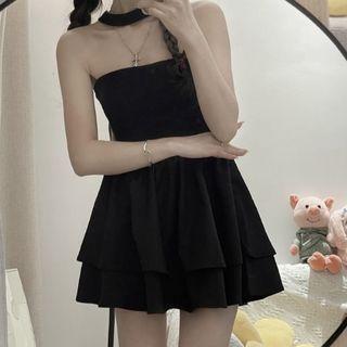 Choker-neck Strapless A-line Dress