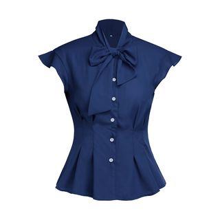 Sleeveless Bow Collar Blouse