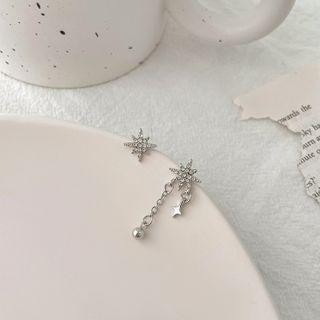 Star Rhinestone Asymmetrical Alloy Dangle Earring 01# - 1 Pair - Silver - One Size