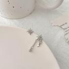 Star Rhinestone Asymmetrical Alloy Dangle Earring 01# - 1 Pair - Silver - One Size