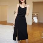 Spaghetti-strap Plain Midi Dress