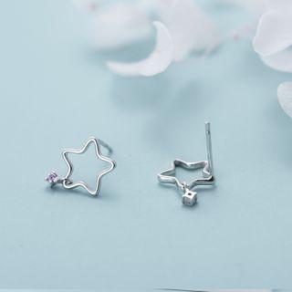 Star Stud Earring 1 Pair - E127 - Purple Rhinestone - Silver - One Size