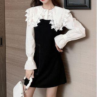 Sailor Collar Blouse / Spaghetti Strap Mini A-line Dress