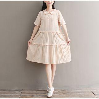 Short-sleeve Collared Ribbed Dress