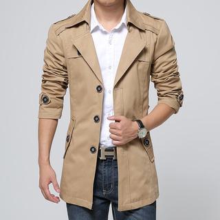 Buttoned Hooded Trench Coat
