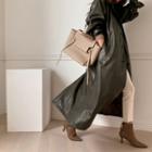 Belted Pleather Maxi Coat Khaki - One Size