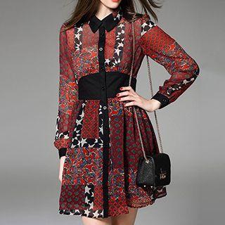 Printed Long Sleeve Shirt Dress