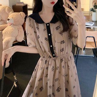 Short-sleeve Peter Pan Collar Chiffon Midi Skirt