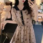 Short-sleeve Peter Pan Collar Chiffon Midi Skirt
