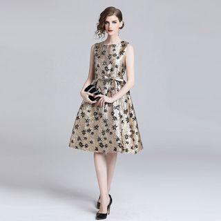 Sleeveless Glitter Patterned A-line Dress