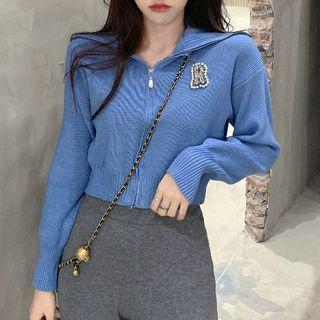 Cropped Embellished Zip Cardigan