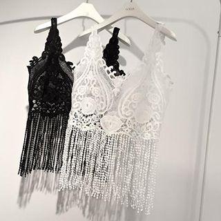 Fringe Strappy Lace Knit Top