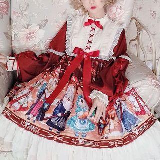 Long-sleeve Rabbit Print A-line Dress / Headband / Set