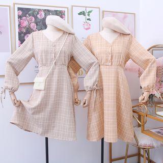 Plaid V-neck Mini Shirtdress