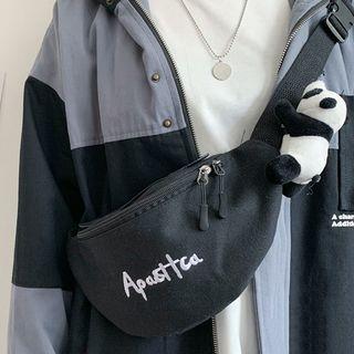 Letter Embroidered Sling Bag / Panda Brooch / Set