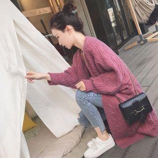 Open Front Long Cable Knit Cardigan