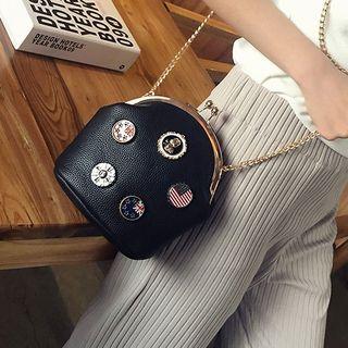 Faux-leather Cap-accent Mini Shoulder Bag
