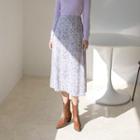 Zip-side Floral Long Flare Skirt Lavender - One Size
