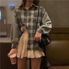 Plaid Panel Shirt / Frilled Mini A-line Skirt