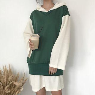 Mock Two Piece Color Panel Hoodie Dress