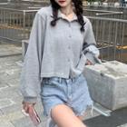 Long-sleeve Button-up Collared Top