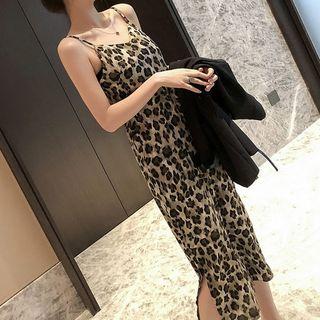 Spaghetti-strap Leopard Print Midi Dress