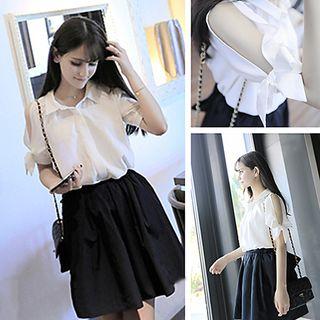 Cutout Shoulder Short-sleeve Blouse